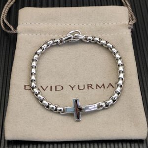 David Yurman Silver 5mm Box Chain Cross Bracelet